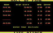 Type Attack for IBM PC/Compatibles - The high score table with the alternate CGA color palette.