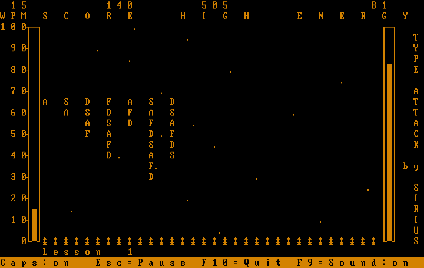 Type Attack IBM PC/Compatibles Screenshot: Only a few letters to go...
