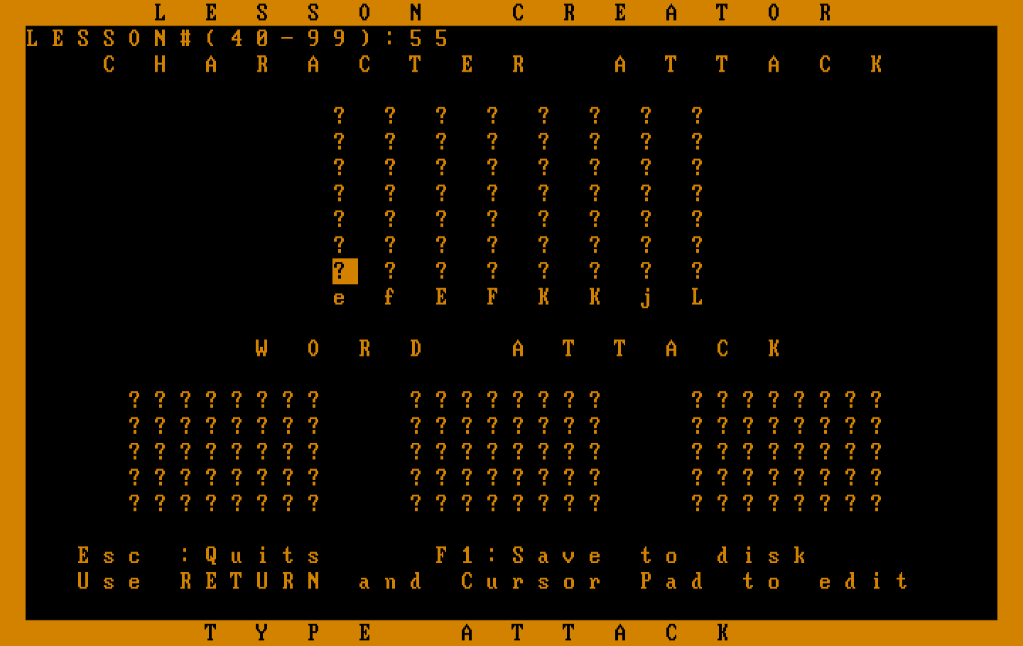 Type Attack IBM PC/Compatibles Screenshot: Use the lesson creator to make your own levels.