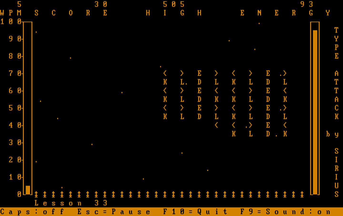 Type Attack IBM PC/Compatibles Screenshot: More difficult lessons have you typing symbols as well as letters.