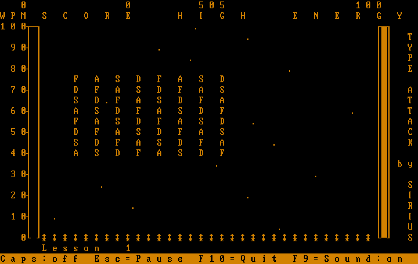 Type Attack IBM PC/Compatibles Screenshot: Game start; here come some attacking letters...