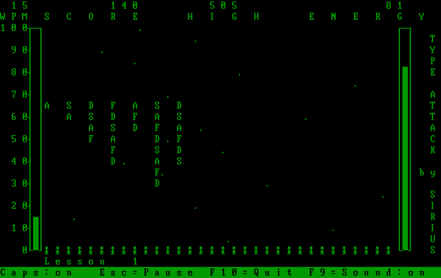 Type Attack IBM PC/Compatibles Screenshot: Only a few letters to go...