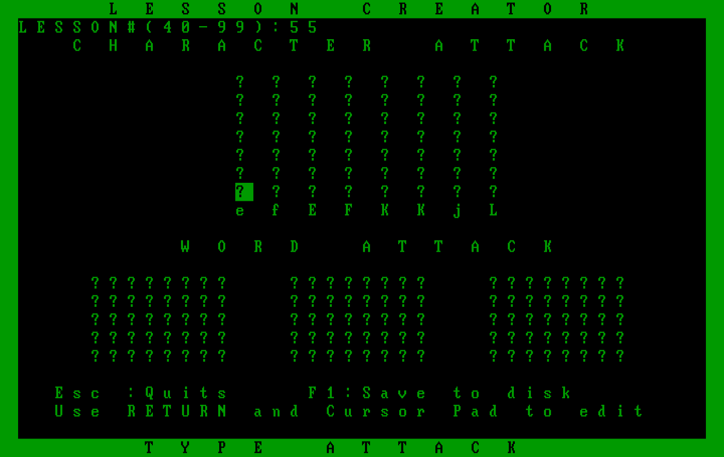 Type Attack IBM PC/Compatibles Screenshot: Use the lesson creator to make your own levels.