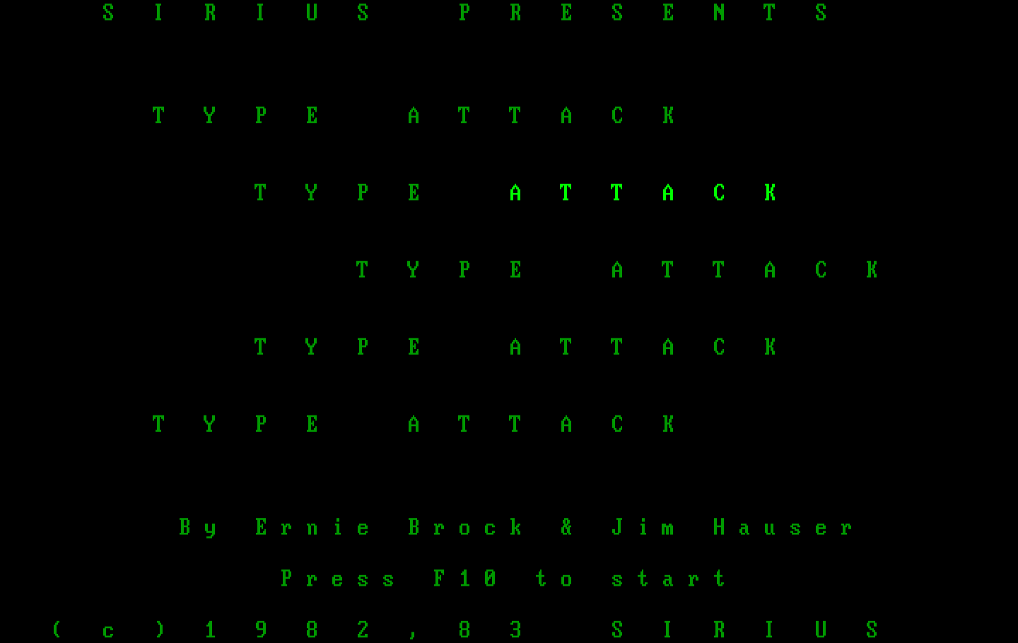 Type Attack IBM PC/Compatibles Screenshot: Title screen.