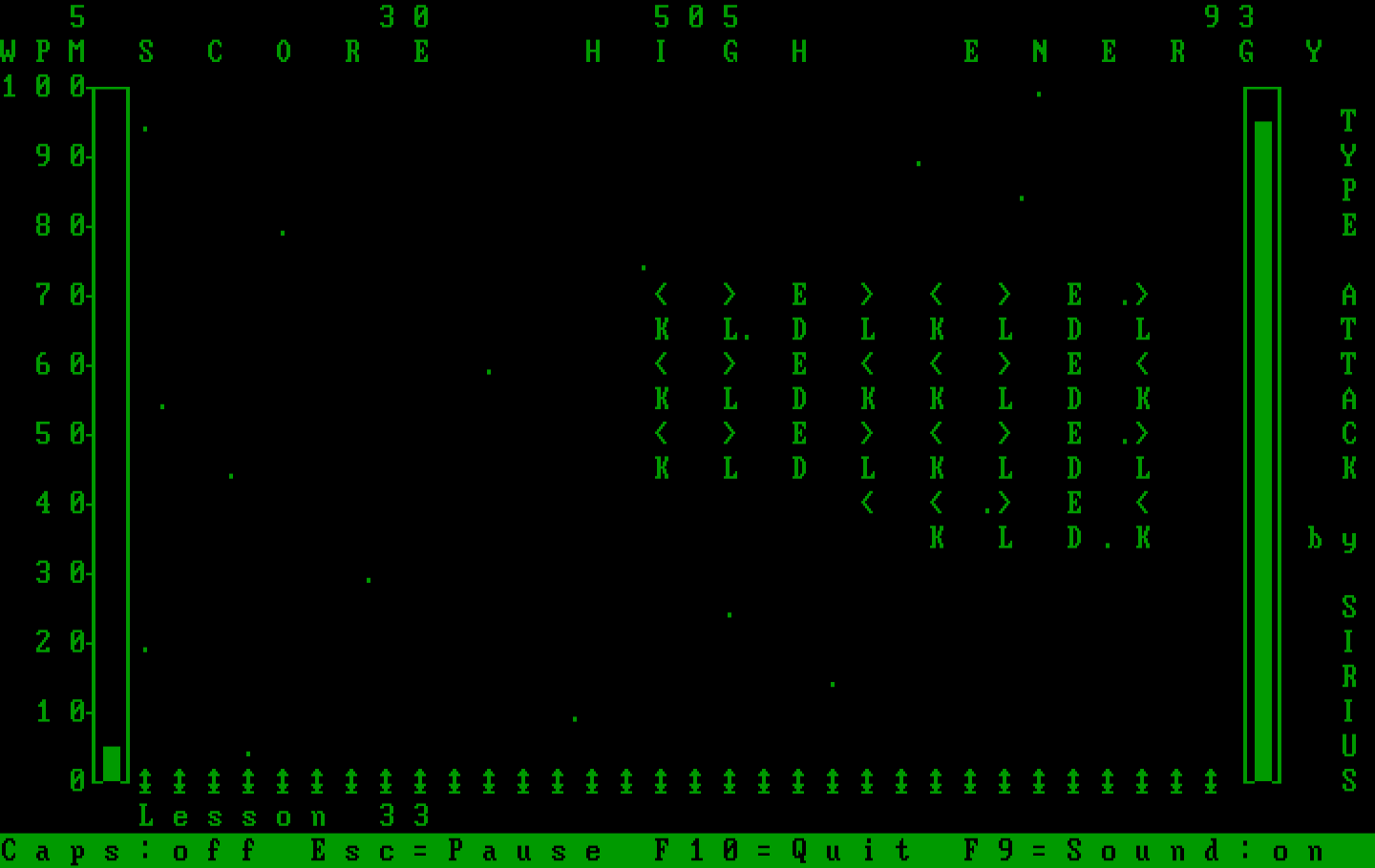 Type Attack IBM PC/Compatibles Screenshot: More difficult lessons have you typing symbols as well as letters.
