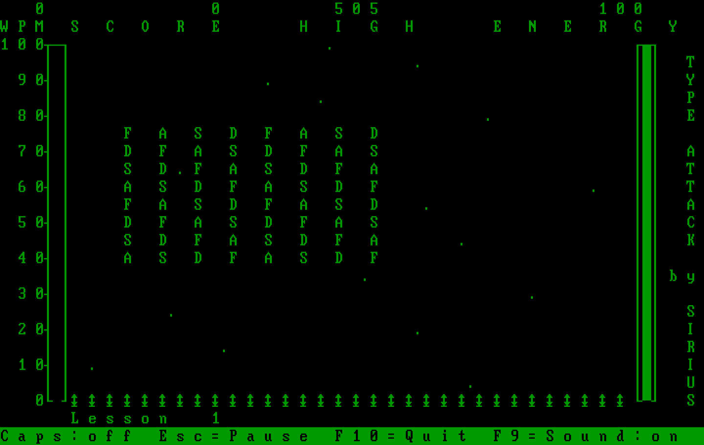 Type Attack IBM PC/Compatibles Screenshot: Game start; here come some attacking letters...