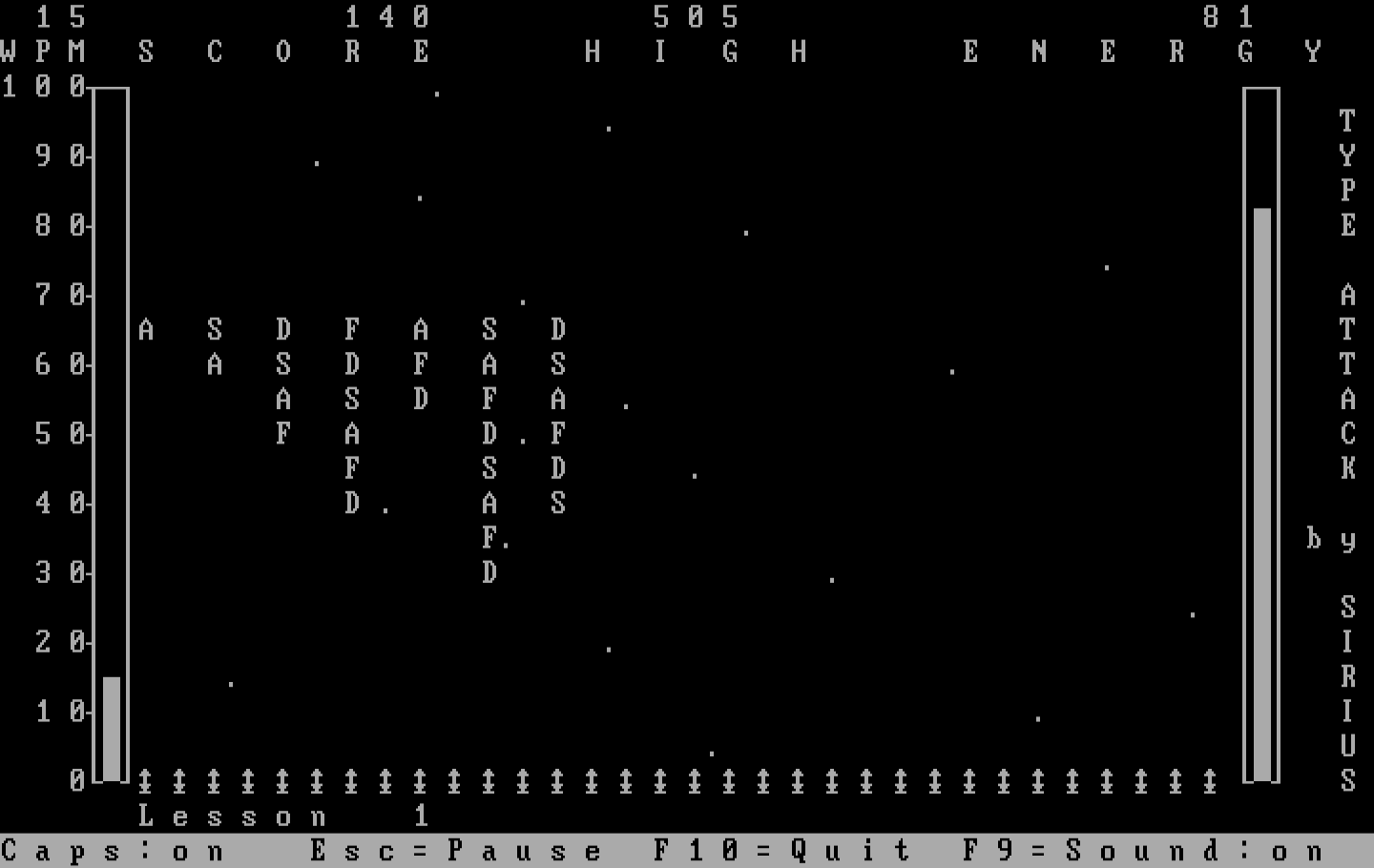 Type Attack IBM PC/Compatibles Screenshot: Only a few letters to go...
