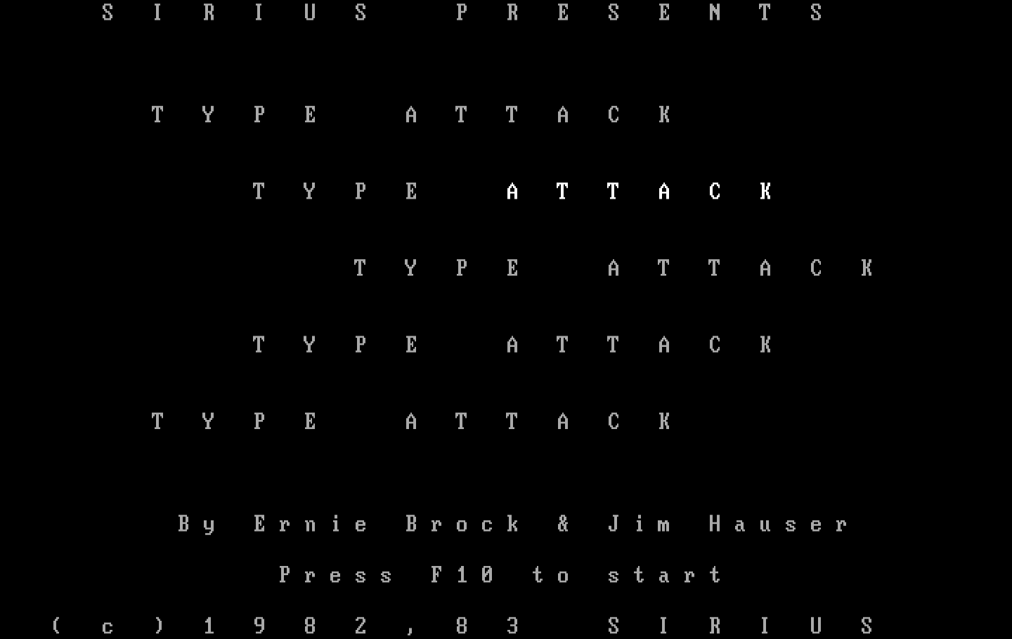 Type Attack IBM PC/Compatibles Screenshot: Title screen.