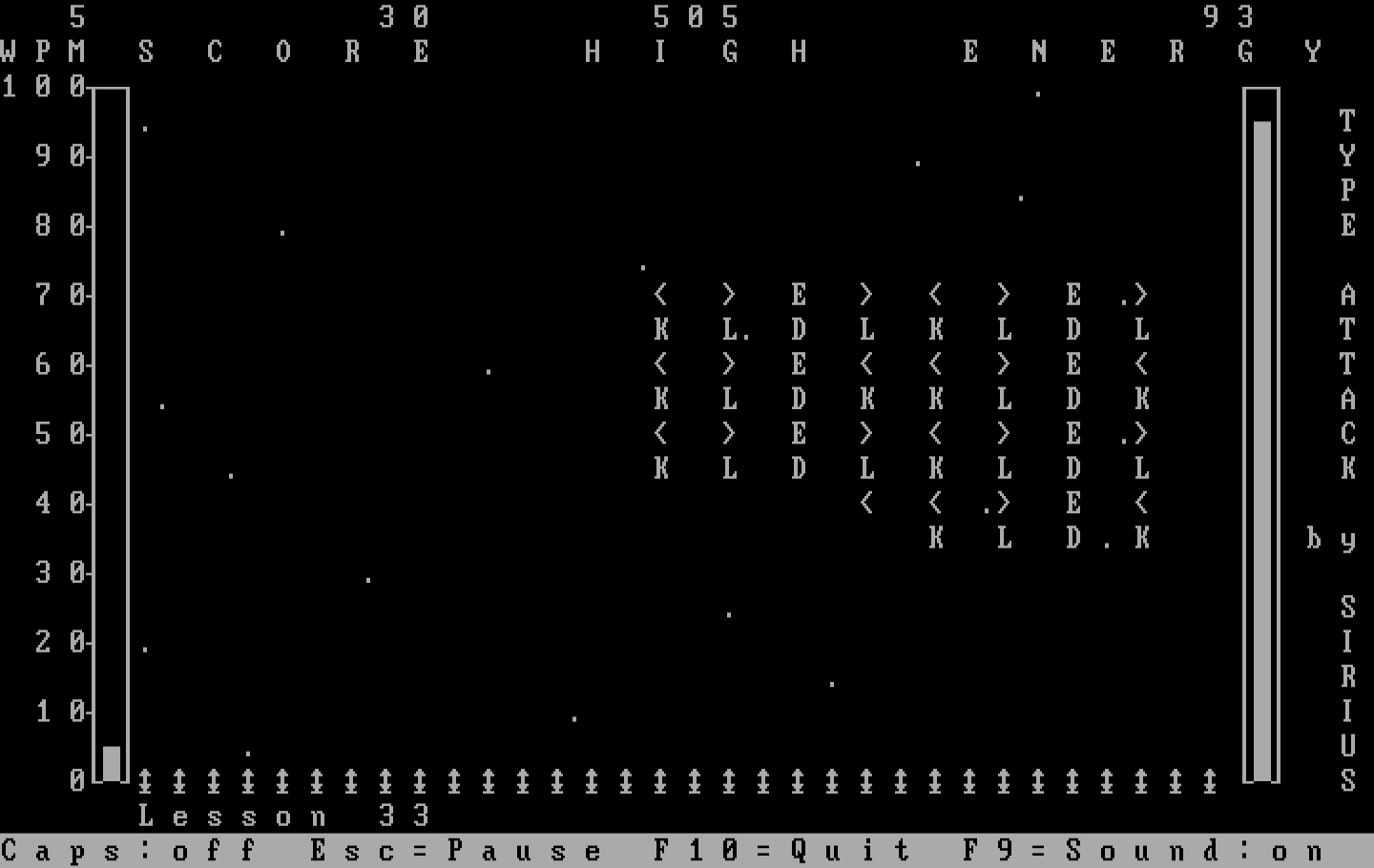 Type Attack IBM PC/Compatibles Screenshot: More difficult lessons have you typing symbols as well as letters.