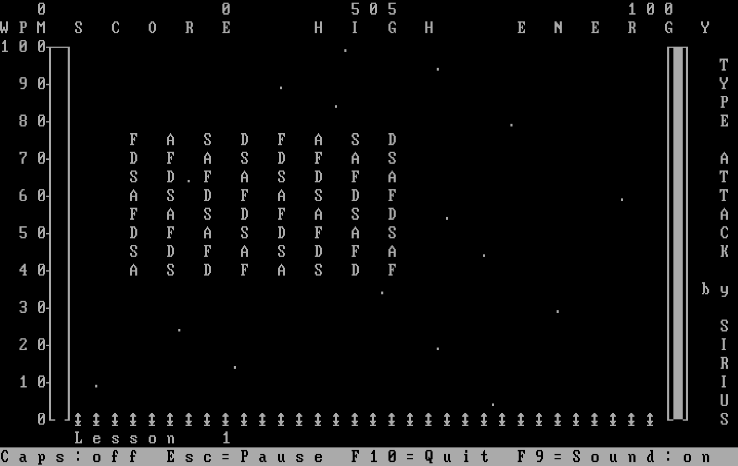 Type Attack IBM PC/Compatibles Screenshot: Game start; here come some attacking letters...