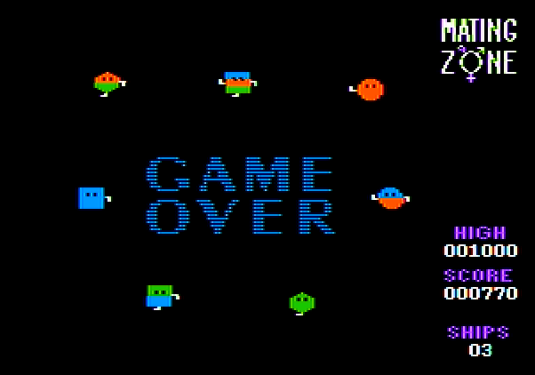 Mating Zone Apple II Screenshot: Game over.