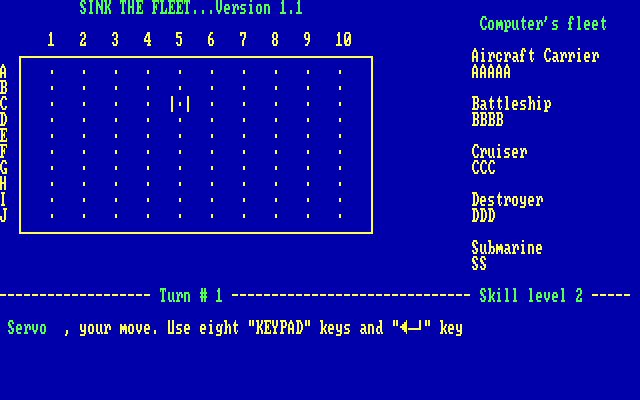 Sink the Fleet IBM PC/Compatibles Screenshot: OK, It's player one's turn...