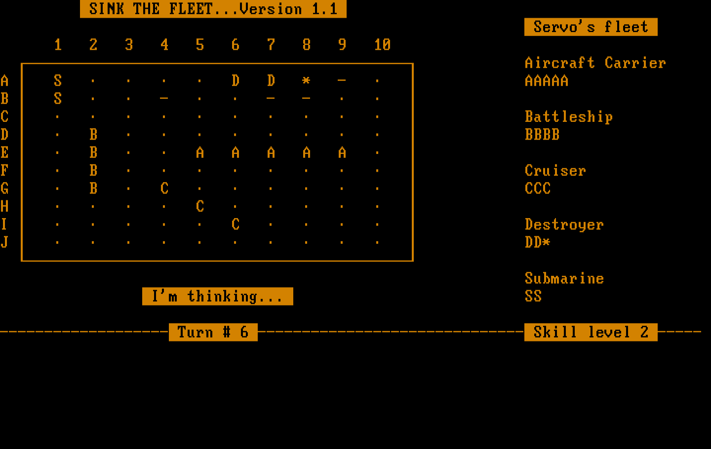 Sink the Fleet IBM PC/Compatibles Screenshot: The computer is thinking...