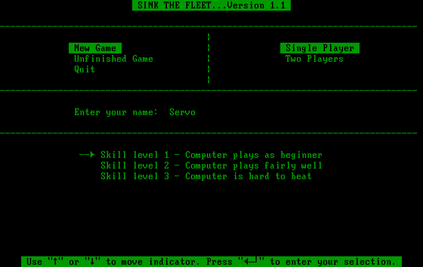 Sink the Fleet IBM PC/Compatibles Screenshot: Select a skill level...