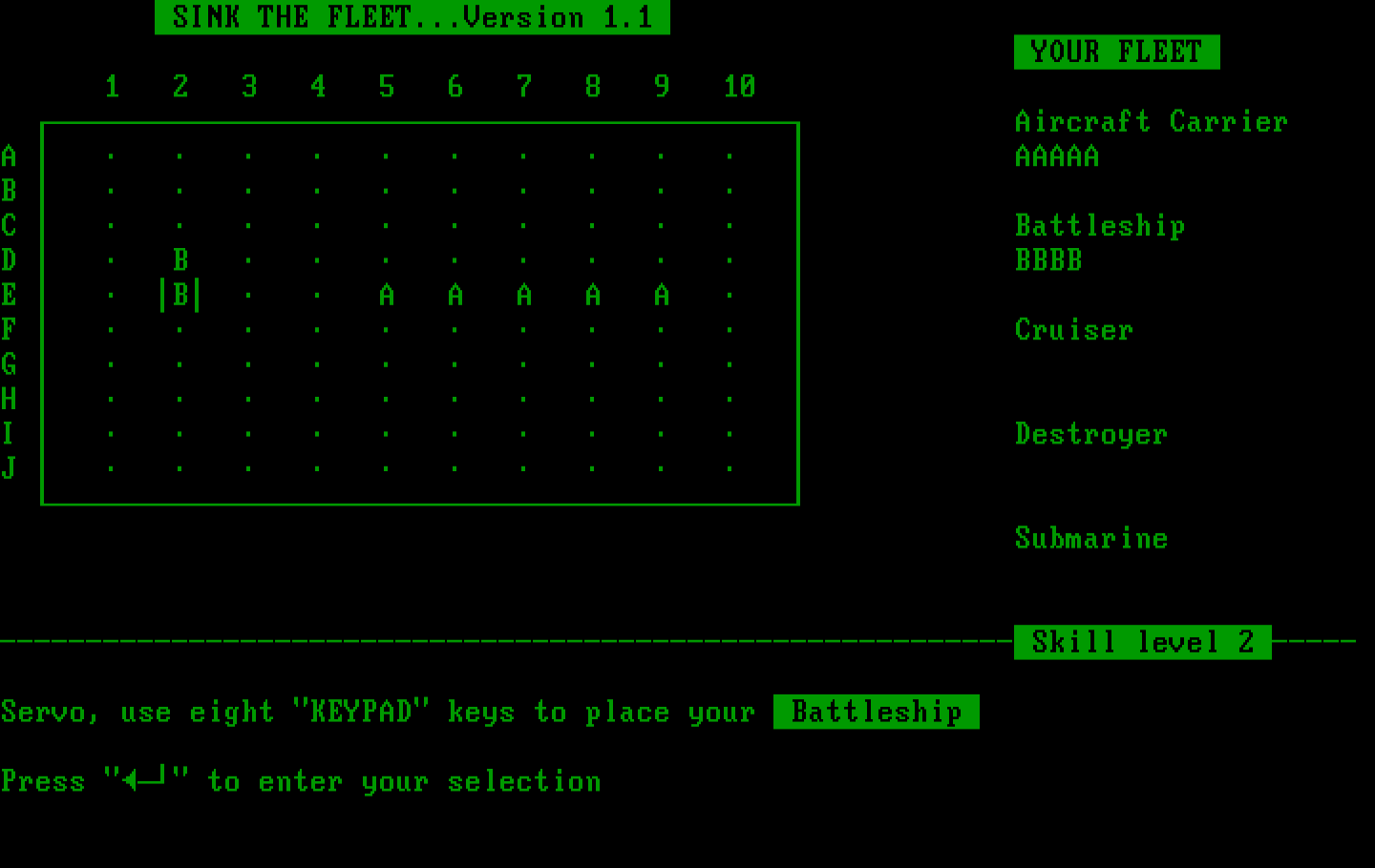 Sink the Fleet IBM PC/Compatibles Screenshot: Place your ships on the board...