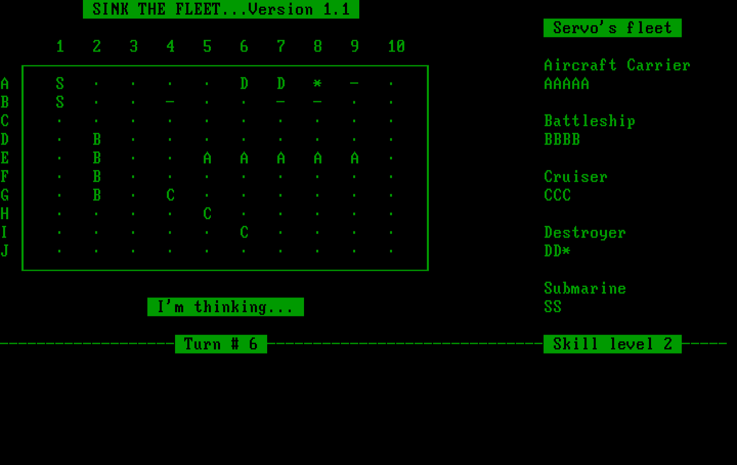 Sink the Fleet IBM PC/Compatibles Screenshot: The computer is thinking...