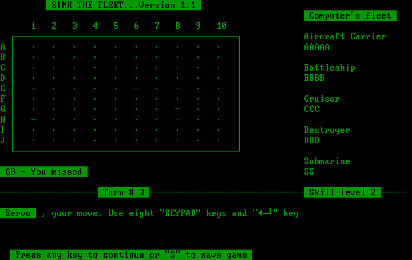Sink the Fleet IBM PC/Compatibles Screenshot: I missed!