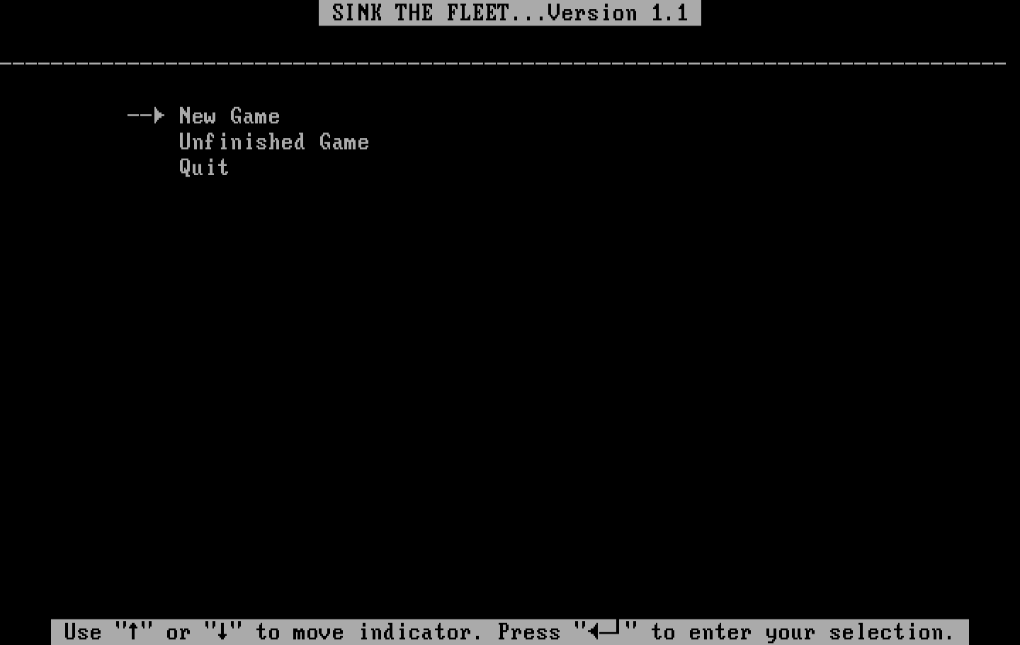 Sink the Fleet IBM PC/Compatibles Screenshot: Ready to start a new game?