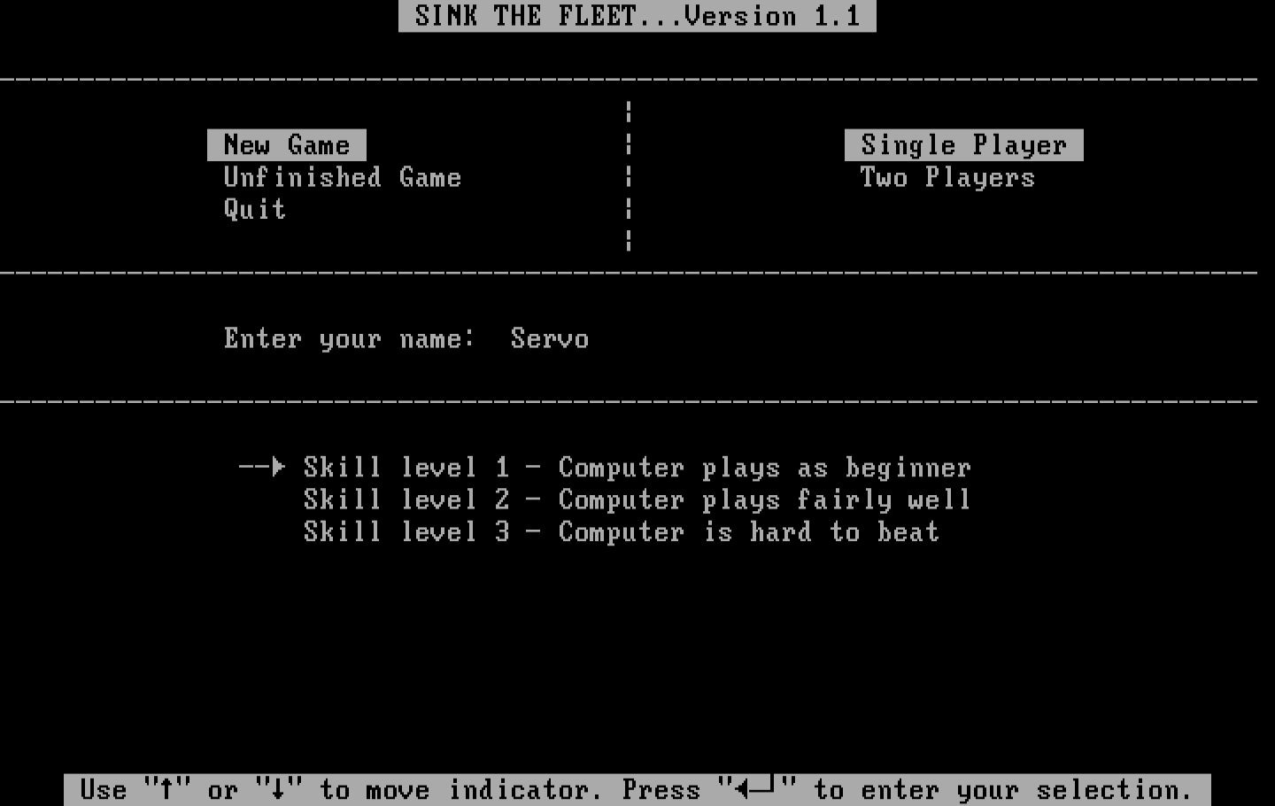 Sink the Fleet IBM PC/Compatibles Screenshot: Select a skill level...