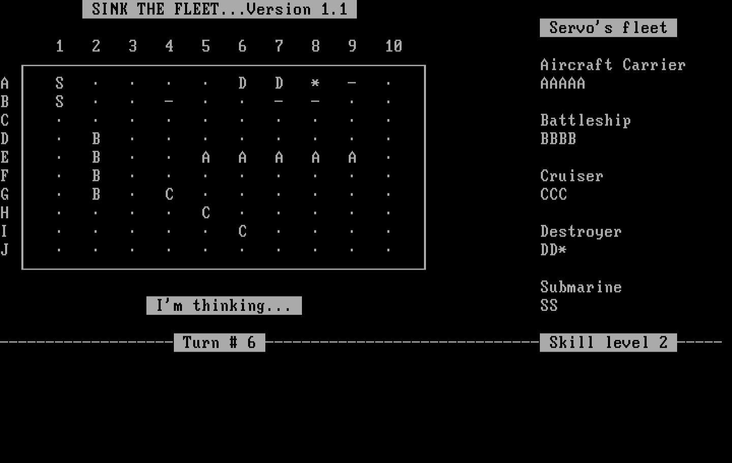Sink the Fleet IBM PC/Compatibles Screenshot: The computer is thinking...