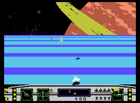 Moonsweeper ColecoVision Screenshot: The colors change depending on which moon you land on.