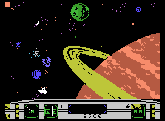 Moonsweeper ColecoVision Screenshot: Don't crash into the many dangerous objects in orbit...