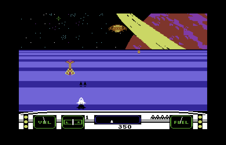 Moonsweeper Commodore 64 Screenshot: On a planet surface...