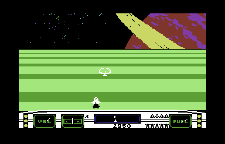 Moonsweeper Commodore 64 Screenshot: Returning to orbit again!