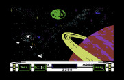 Moonsweeper for Commodore 64 - When in orbit you need to shoot or avoid attacking spacecraft...
