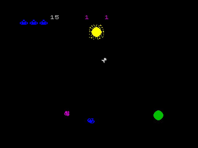Moonsweeper ZX Spectrum Screenshot: There's a green planet off to the right...