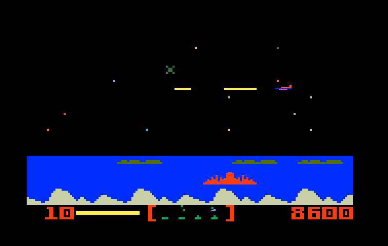 Nova Blast Intellivision Screenshot: Incoming! You can fly left or right in Nova Blast...