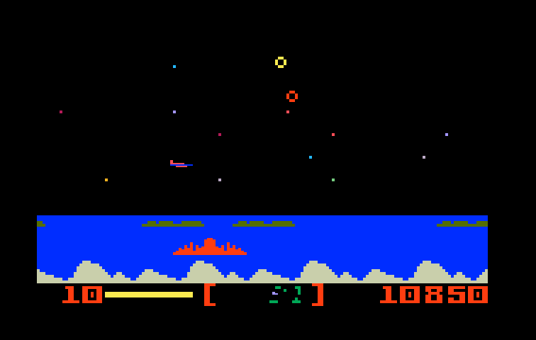 Nova Blast Intellivision Screenshot: Those circles above my ship are attacking...