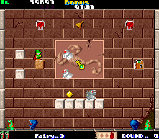 Solomon's Key Arcade Screenshot: Ghosts and more get in the way here!