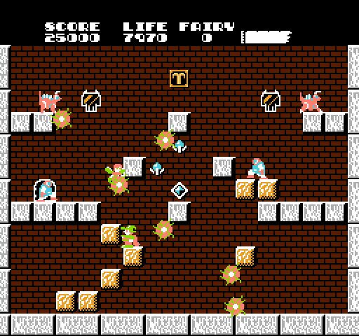 Solomon's Key NES / Famicom Screenshot: Have the key, now to reach the exit...