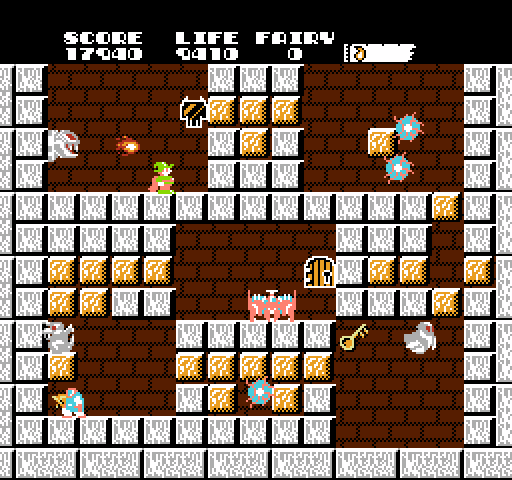 Solomon's Key NES / Famicom Screenshot: Don't get hit by the fireballs in this room.