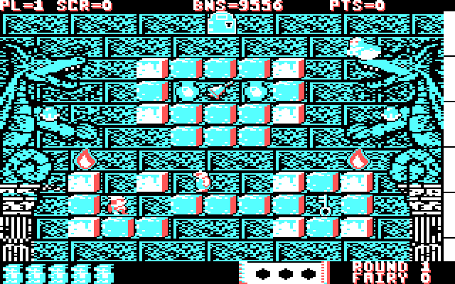Solomon's Key IBM PC/Compatibles Screenshot: Beginning of the first level.