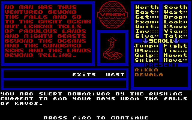 Venom IBM PC/Compatibles Screenshot: Oops, don't fall in the river...game over!
