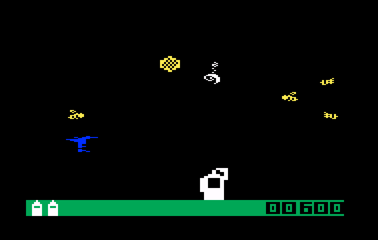 Buzz Bombers Intellivision Screenshot: The hummingbird appears...