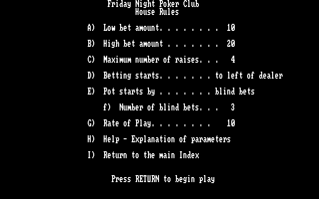 Championship Poker IBM PC/Compatibles Screenshot: Friday night poker club house rules...