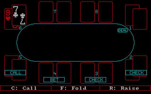 Championship Poker IBM PC/Compatibles Screenshot: In this scenario would you call, fold, or raise?