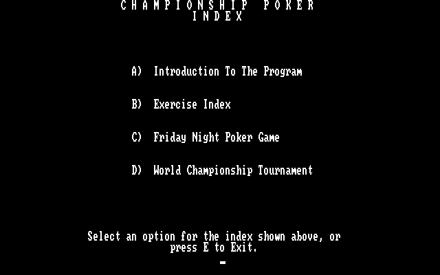 Championship Poker IBM PC/Compatibles Screenshot: Main game menu.
