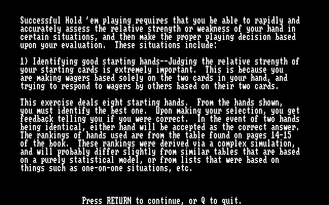 Championship Poker IBM PC/Compatibles Screenshot: Part of the teaching instructions.