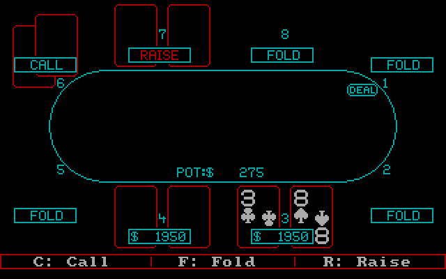 Championship Poker IBM PC/Compatibles Screenshot: Tournament...call, fold, or raise?