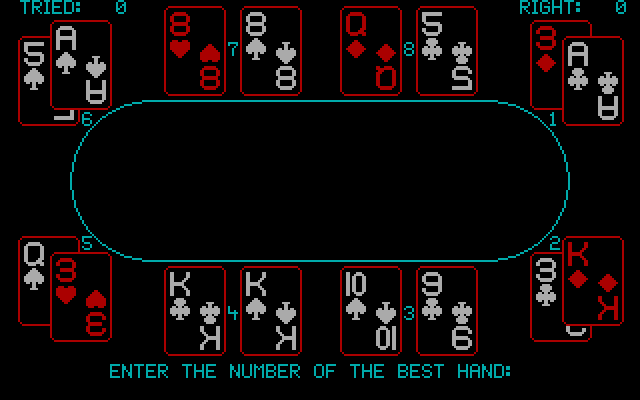 Championship Poker IBM PC/Compatibles Screenshot: One of the exercises; what is the best hand?