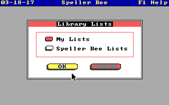 Speller Bee IBM PC/Compatibles Screenshot: For exercises and games you can use a list you create or one included with the game.