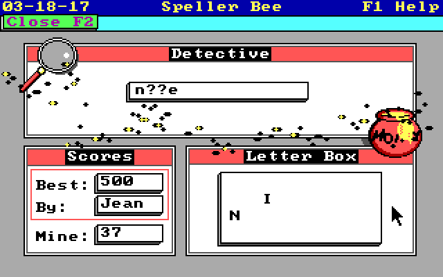 Speller Bee IBM PC/Compatibles Screenshot: Do you know what this word is?