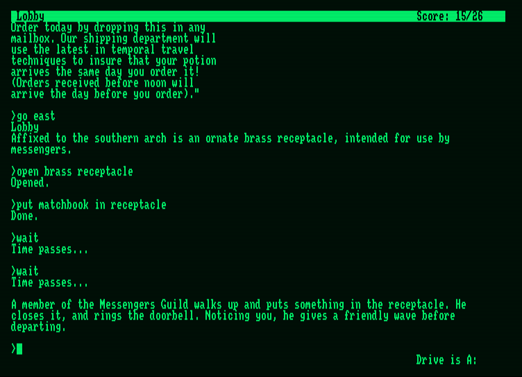 Sorcerer Amstrad PCW Screenshot: Sometimes you just have to wait...