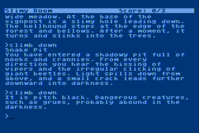 Sorcerer Atari 8-bit Screenshot: This is one way the game may end...in the darkness where grues live...