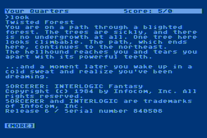 Sorcerer Atari 8-bit Screenshot: I wake up from a dream, and the game begins!