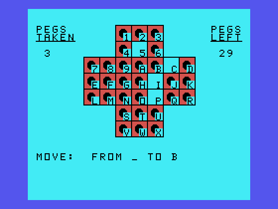 Oldies But Goodies - Games II TI-99/4A Screenshot: Peg Jump: gameplay.